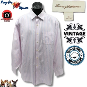 VINTAGE Tommy Bahama 18 34-35 Pink Blue White Strip Long Sleeve Cotton L/S Pocke - Picture 1 of 7