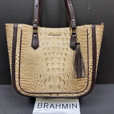 Brahmin Medium Lena Leather Tote Shoulder Bag Travertine Vermeer Brown NEW - Image 1 of 4
