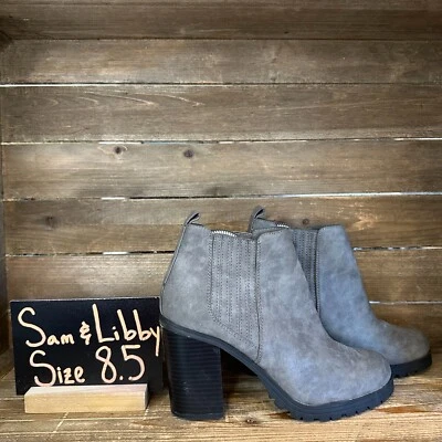 女式 Sam & Libby 灰色高跟鞋人造皮革踝靴 8.5 M 码 GUC — 第 1/4 张图片