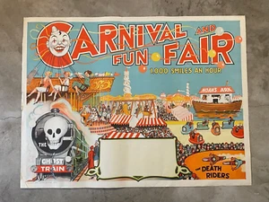 Antik/VTG 30er Jahre Karneval Kirmes Poster, Motorrad Todesfahrer, Geisterbahn - Bild 1 von 8