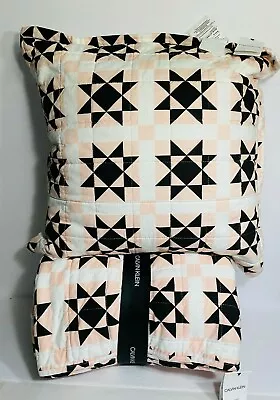Calvin Klein Quilt & Pillow SET Abigail Cotton Geometric Star KING Pink/Black - Image 1 of 4