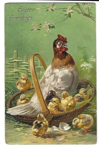 Easter Greetings Vintage unposted written postcard tuck's Saxony hen chicks - Picture 1 of 2