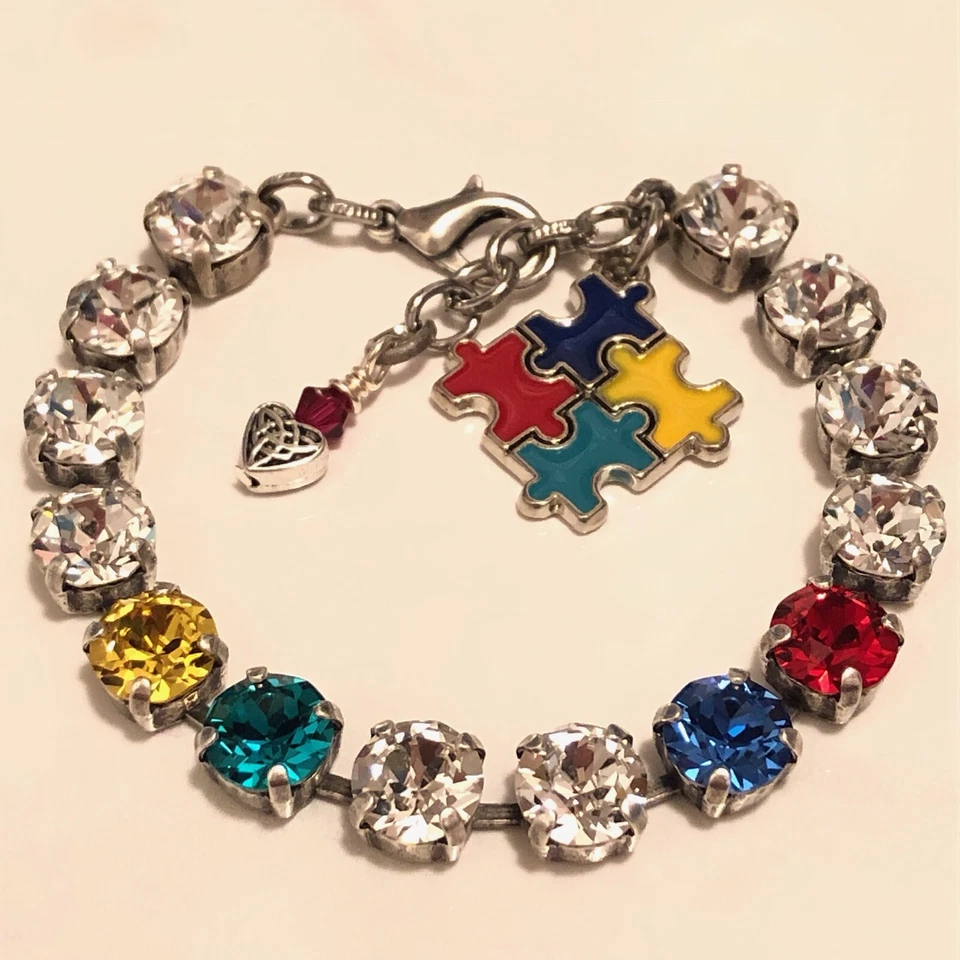 Pulseira berloque autismo elementos de cristal Swarovski corrente copo 8mm - Imagem 1 de 4