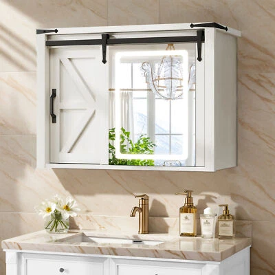 Wall Mounted Bathroom Cabinet Medicine Cabinet Organizer w/ Mirror Door & Lights - Image 1 of 4