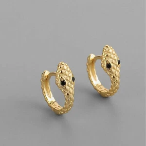 Fashion 18ct Gold Plated Snake Huggie Hoop Stud Round Earrings - Picture 1 of 4
