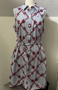 Tommy Hilfiger Womens Midi Dress Size 12 PinStriped Summer Red White Blue Casual - Picture 1 of 5