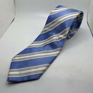 Donald J Trump Signature Collection Blue White Grey Striped 100% Silk Tie - Picture 1 of 4