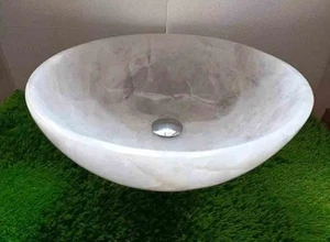 White Quartz Top Sink – Elegant Handmade Stone Basin for Home & Bathroom Deco - Picture 1 of 7