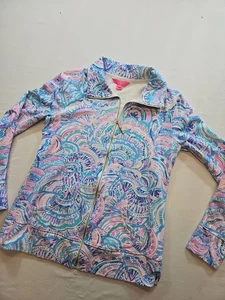 Lilly Pulitzer Womens Leona Jacket SMALL Blue Pink Stretch Full Zip Shell Floral - Picture 1 of 19