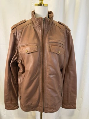 Black Rivet Men’s Leather Jacket  Brown Moto Biker Zippered Sz XL - Image 1 of 4