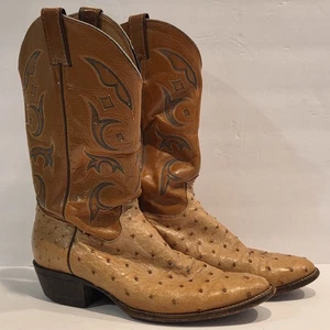 Vtg Justin Cowboy Boots Mens Size 10.5 EE Style 8931 Full Quill Ostrich Leather - Picture 1 of 16