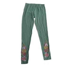 Girls Green Floral Glittery Elastic Waist Leggings Size 12 - Picture 1 of 4