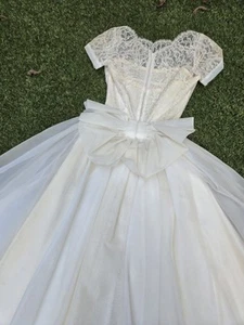 Vintage 50’s Tea Length Lace & Organza Wedding Dress Pin Up Bride *see Descrip* - Bild 1 von 13