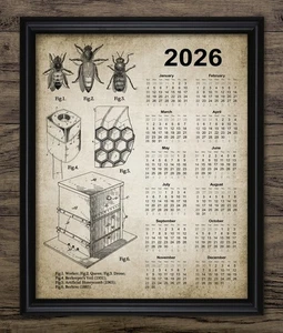 Beekeeping Calendar 2026 Print #2, Vintage Wall Art, Honey Bee Poster, Unframed - Picture 1 of 1