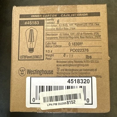 Westinghouse Lighting 6.5-Watt (60-Watt Equivalent) Clear ST20 Dimmable - Image 1 of 2