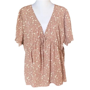 SHEIN CURVE Floral Surplice Neck Short Sleeve Peplum Top Women’s Size 3XL - Picture 1 of 9