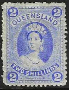 Queensland (Australien) 1882 Sct #74 Mint/LH Thin Paper FOG "Chalon Head" 2sh VF - Bild 1 von 2