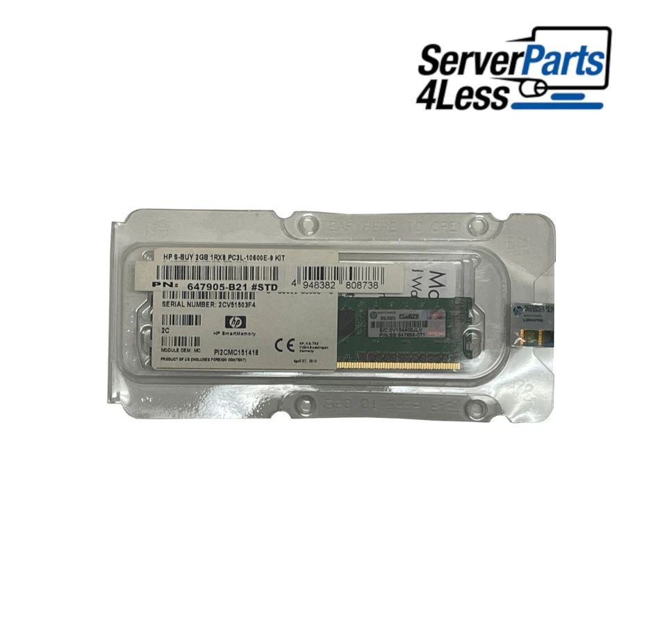 647905-B21 HP 2GB PC3-10600 DDR3 ECC MEMORY - 664694-001 - *NEW RETAIL* - Image 1 of 2