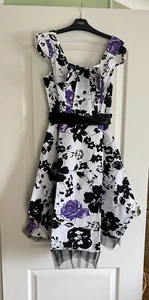 Retro Women 50s Midi Purple/black Bow Swing Dress-belt-Under Skirt-medium-NEW - Picture 1 of 15