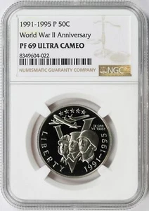 1991-1995 P 50c World War 2 WWII Commemorative Half Dollar NGC PF69UCAM - Picture 1 of 4