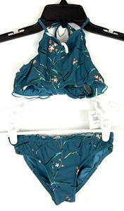 O’Neill Girl’s Blue Floral Two Piece Halter Bikini Set Size 8 - Picture 1 of 3