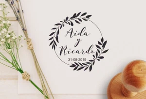 SELLO personalizado BODA con Nombres y Fecha Sellador Caucho Boda tarjetas - Imagen 1 de 2