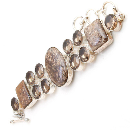 VALENTINO Bracciale Maligano Diaspro Fumè Fatto a Mano Gemme Gioielli Misura 8 Pollici