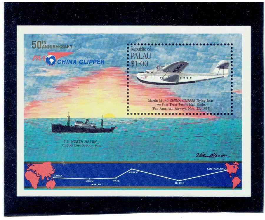 PALAU 1985 Trans-Pacific Mail Flight S/S CV $2.50 - Image 1 of 1
