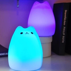 ZKLiLi GROSSES WIEDERAUFLADBARES Silikon Katze Nachtlicht Farbwechsel Touch Light - Bild 1 von 3