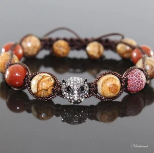 Herren rot Jaspis Picture Edelstein Leoparden Kopf Shamballa Armband für Männer - Bild 1 von 1