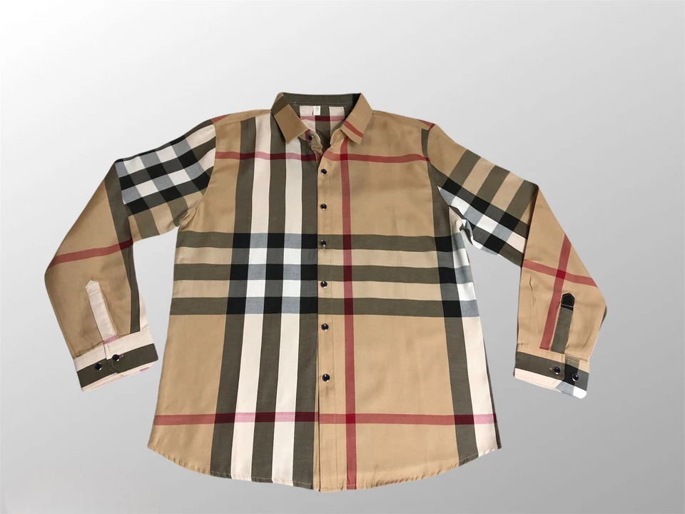 FREE SHIP New Mens Shirt Beige Khaki Black Gray Plaid Button Down  Business Top - Image 1 of 4