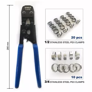 PEX CINCH CLAMP CRIMPING TOOL&Go/NO-GO GAUGE + 30 1/2" and 3/4" SS CLAMPS - Picture 1 of 7