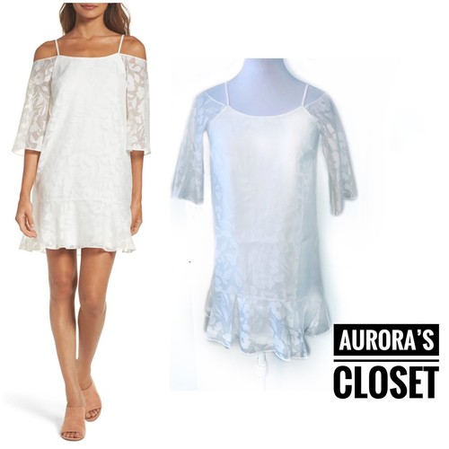 OFF WHITE Abito bianco Ali Jay XS spalle scoperte floreale sovrapposizione sposa Sorority nuovo con etichette $140