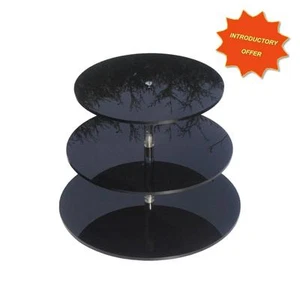 3 TIER HIGH GLOSS BLACK ACRYLIC CUP CAKE MUFFIN WEDDING DISPLAY STAND - Picture 1 of 1