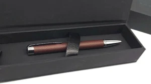 HUGO BOSS Brown Leather wrapping Twisted Ballpoint Pen wz/Box Super Rare F/S - Picture 1 of 6