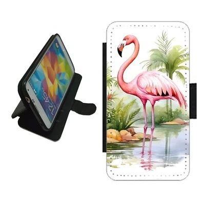 Flamingo Phone Case Wallet flip cover For iPhone Samsung FLA2 pink bird - Image 1 of 4