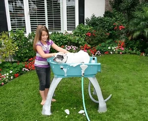 Bath Tub Medium Dog Teal Blue Elevated Sturdy Plastic Grooming Wash Station - Picture 1 of 5