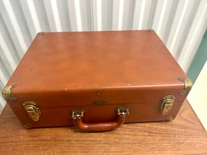 Vintazge 1950s Prager Reuben New York Brown Leather Suitcase - Picture 1 of 12