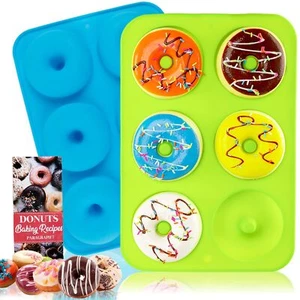 2 Pack 6-Cavity Silicone Donut Molds Baking Pans Non-Stick Doughnut Moulds - Picture 1 of 6