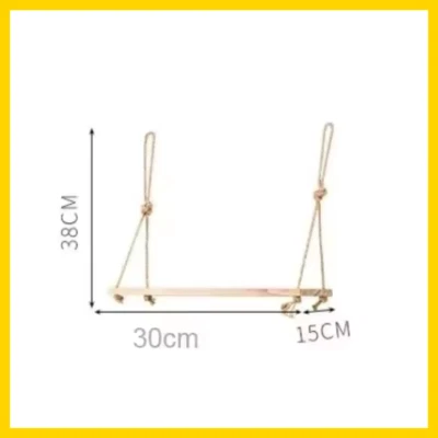 Wooden Floating Wall Shelves Hanging Rope Swing Rack Home Decor 1/2/3 Shelves - Image 1 of 4