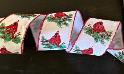 5 yardas. PÁJAROS ROJOS con brillo 2 1/2" de ancho CINTA CABLEADA para LINTERNA GUIRNALDA PUERTA rb Foto 1 de 4