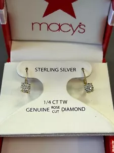 18K GOLD over 925 STERLING SILVER GENUINE DIAMONDS DROP DANGLE MACY'S EARRINGS - Picture 1 of 11
