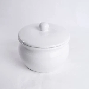 White Ceramic Large Covered Canister Jar Cotton Balls Bathroom Vanity Candy - Picture 1 of 6