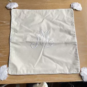 Le Blanc NEW Hand Made Embroidered Pillow Cover Initial M Cream Tassels 16"x16" - Picture 1 of 6