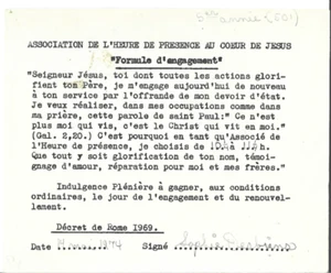 1974 FORMULE D'ENGAGEMENT ASSOC. DE L'HEURE DE PRÉSENCE AU COEUR DE JÉSUS - Picture 1 of 1