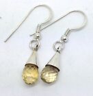 Pale Citrine solid Sterling Silver pear drop earrings. Briolette. New. Gift box.