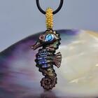 Seahorse Pendant Carved Multicolor Shell & Gold Vermeil Sterling Silver 10.24 g