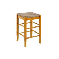 Chris 24 Inch Counter Stool With Wood Frame Handwoven Rush Seat Oak Brown -