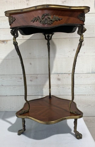 ANTIQUE Replica French Louis XV Style Two Tier Side Table Ornate Metal Legs 1337 Cover