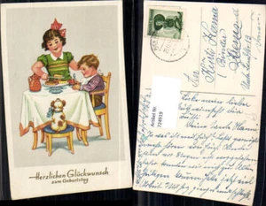 724919 Geburtstag Kinder Hund a. Kaffeetisch Kuchen - Picture 1 of 1